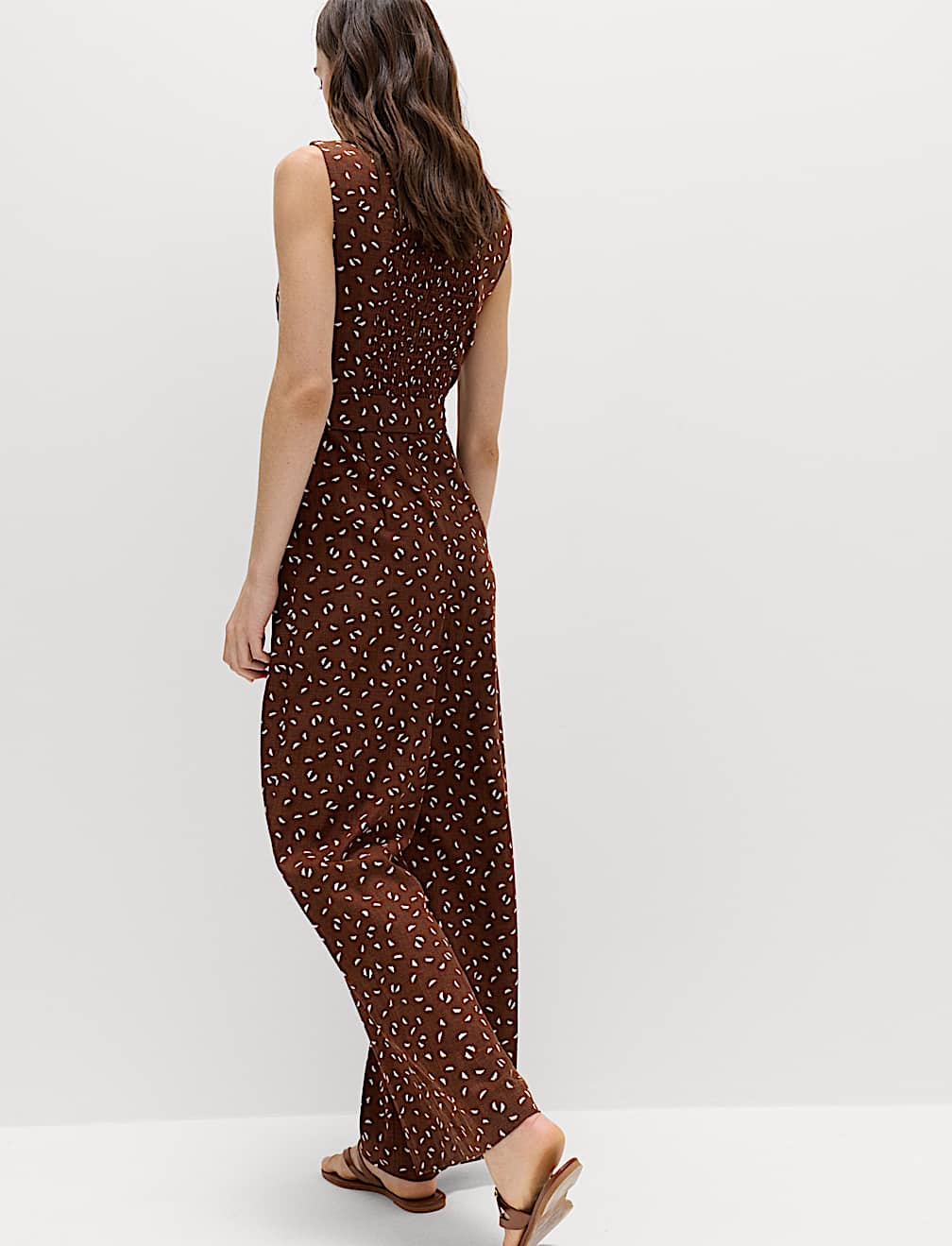 Linen Blend Printed Belted Jumpsuit