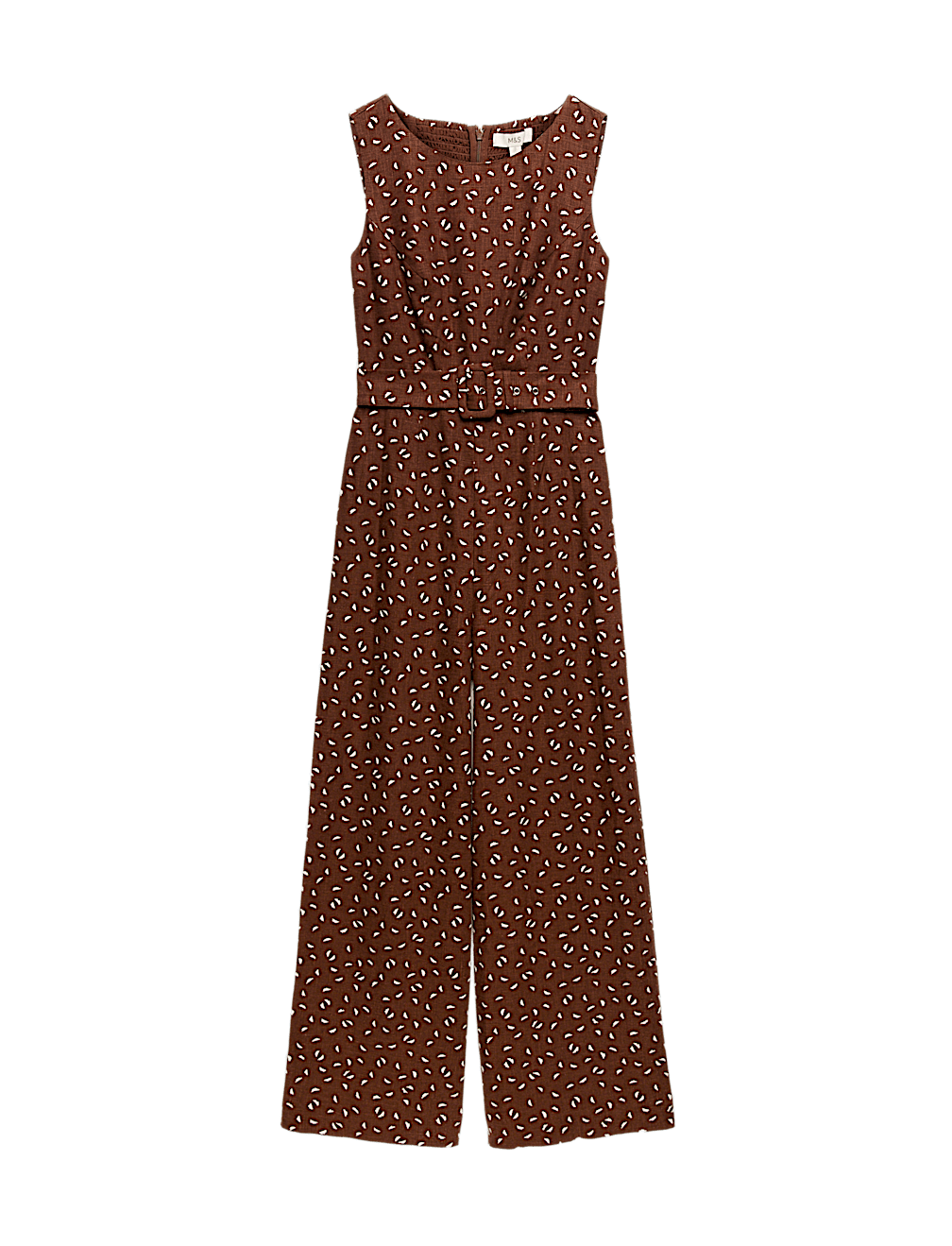 Linen Blend Printed Belted Jumpsuit
