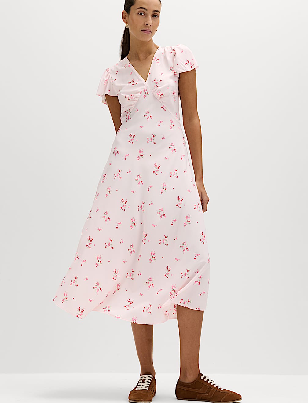 Printed V-Neck Midi Tea Dress