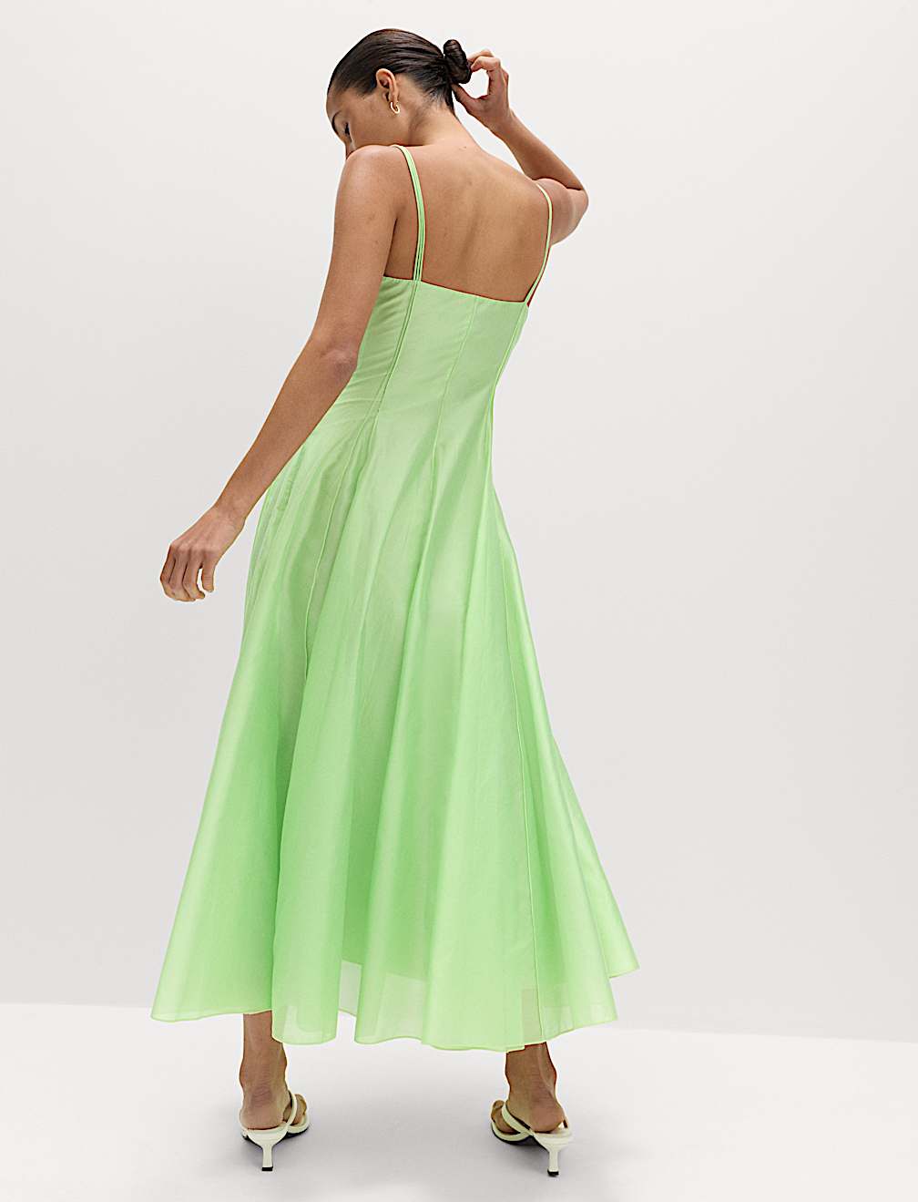 Square Neck Panel Detail Strappy Midi Skater Dress