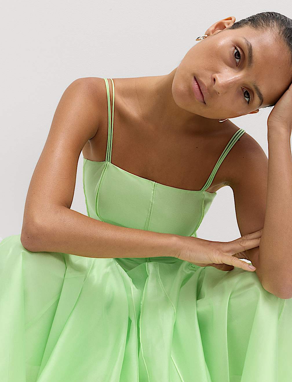 Square Neck Panel Detail Strappy Midi Skater Dress