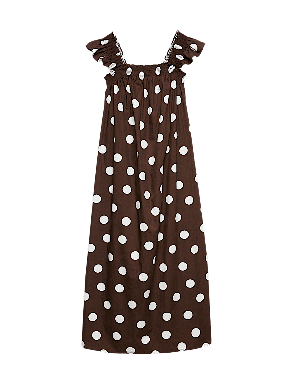 Pure Cotton Polka Dot Midi Shirred Dress