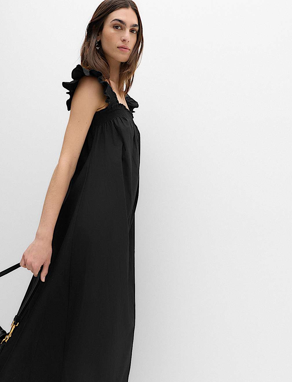 Pure Cotton Shirred Midaxi Smock Dress