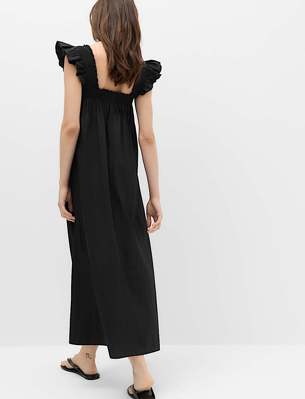 Pure Cotton Shirred Midaxi Smock Dress
