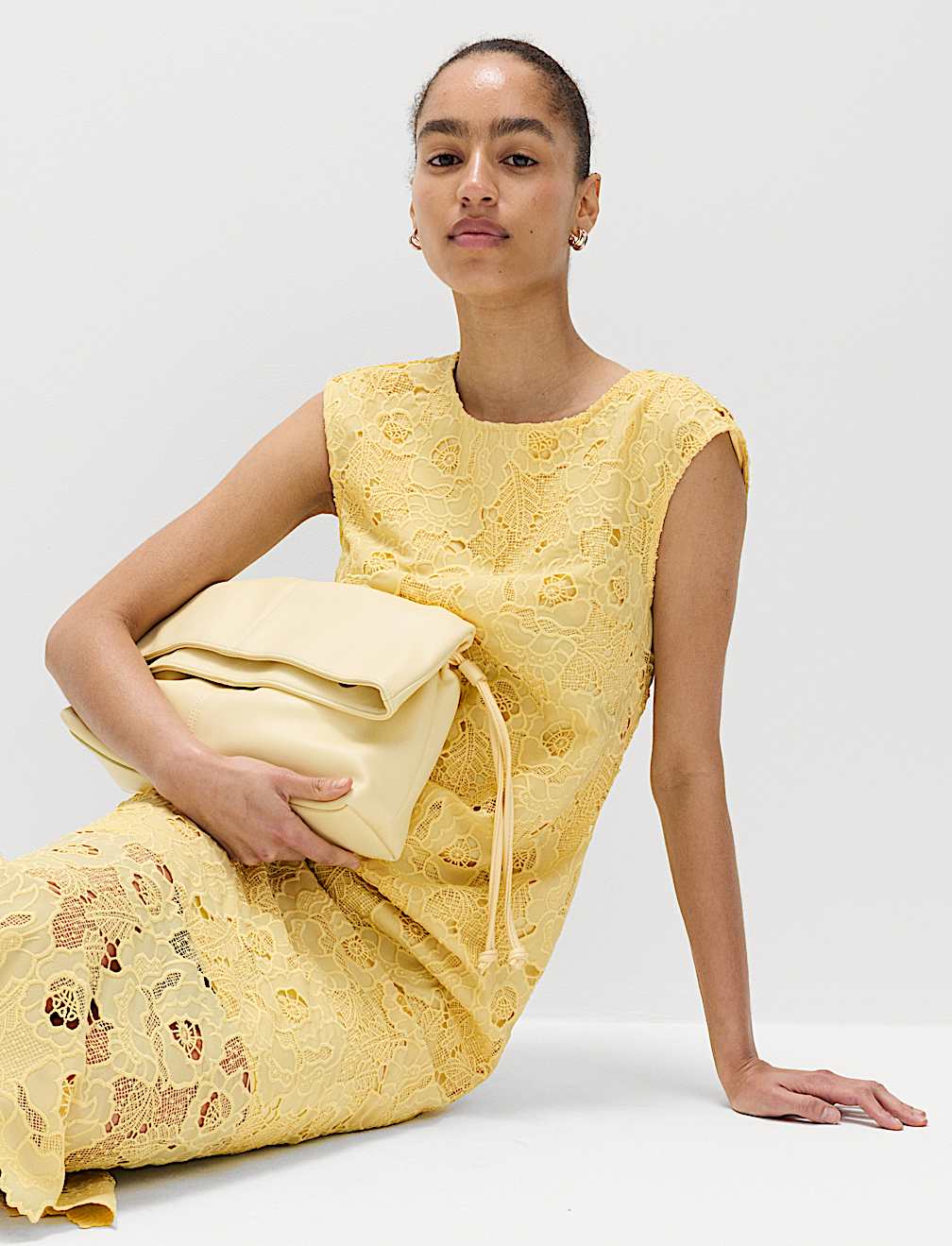 Lace Cutwork Detail Midi Column Dress