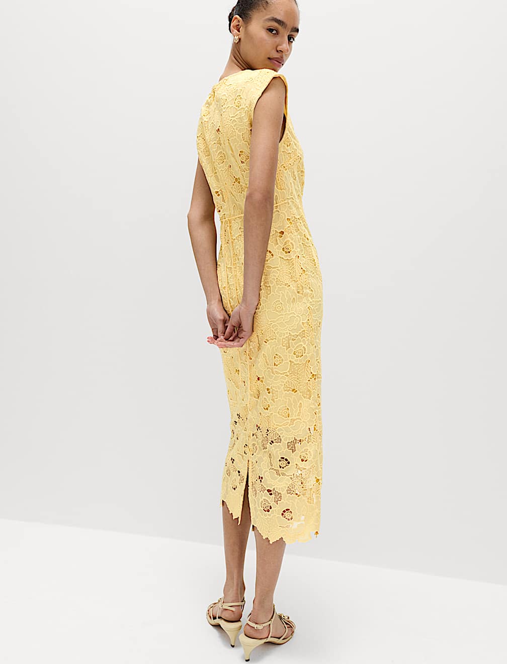 Lace Cutwork Detail Midi Column Dress
