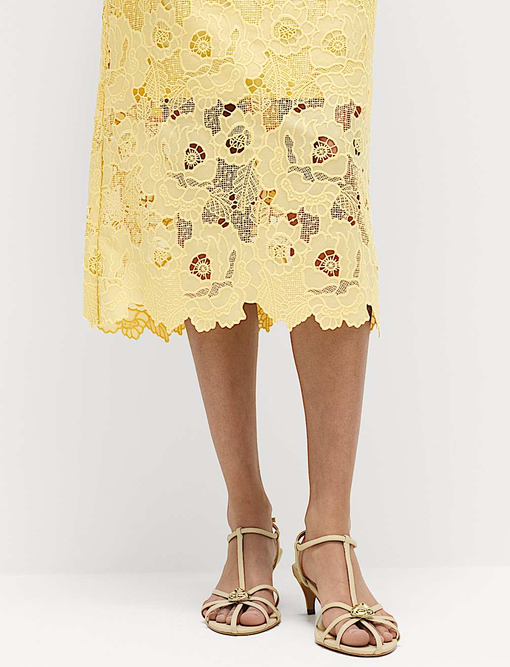Lace Cutwork Detail Midi Column Dress