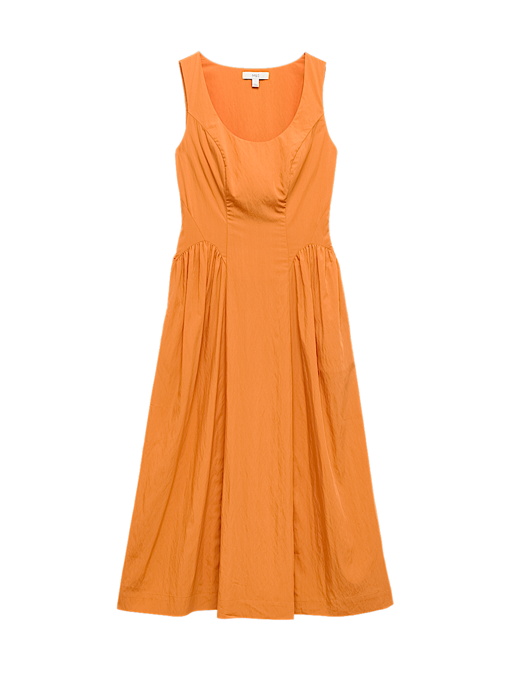 Scoop Neck Pleated Midi Drop Waist Dress