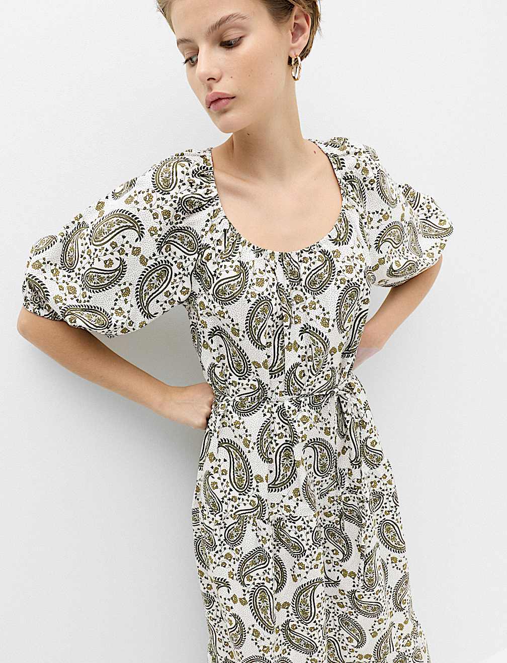 Pure Cotton Printed Midi Waisted Dress