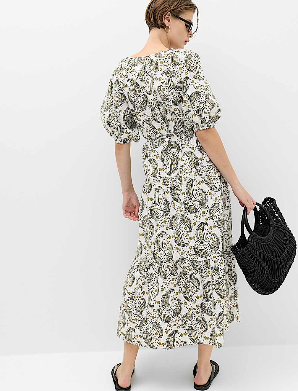 Pure Cotton Printed Midi Waisted Dress