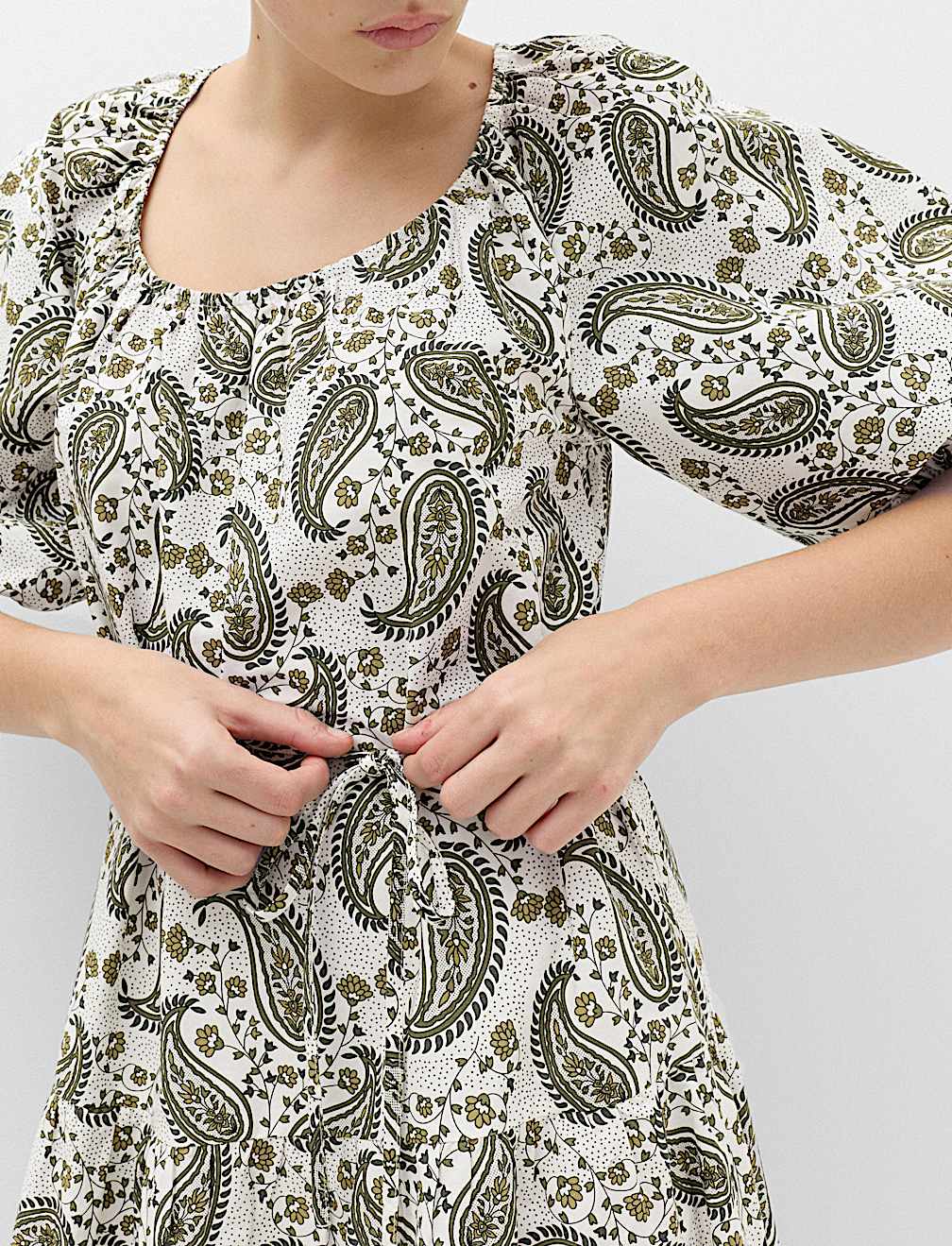 Pure Cotton Printed Midi Waisted Dress