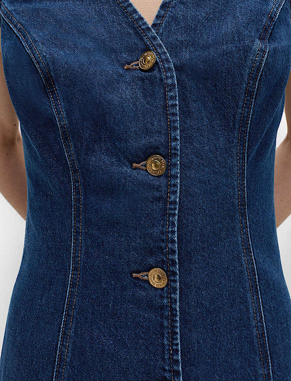 Denim V-Neck Button Through Midi Shift Dress