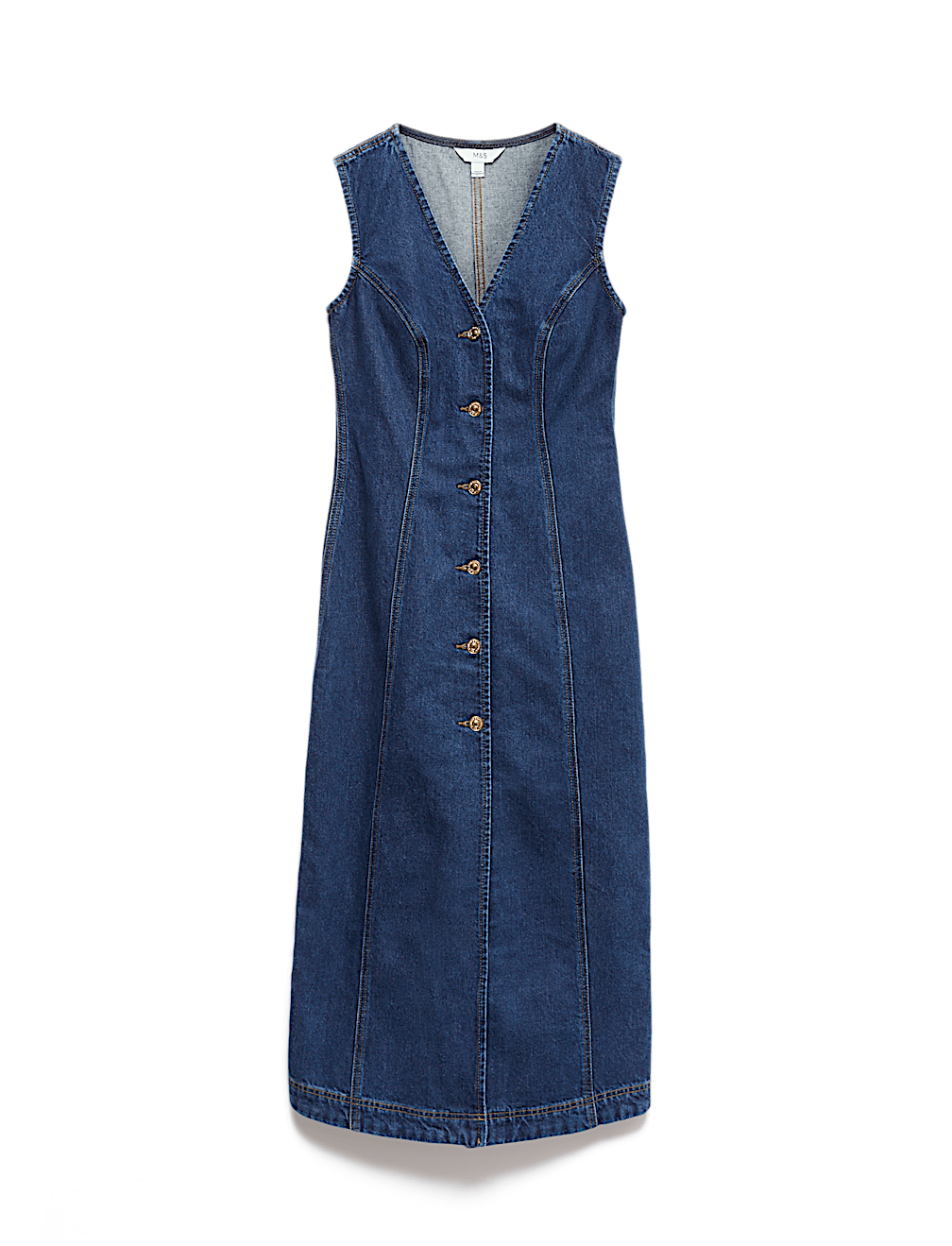 Denim V-Neck Button Through Midi Shift Dress