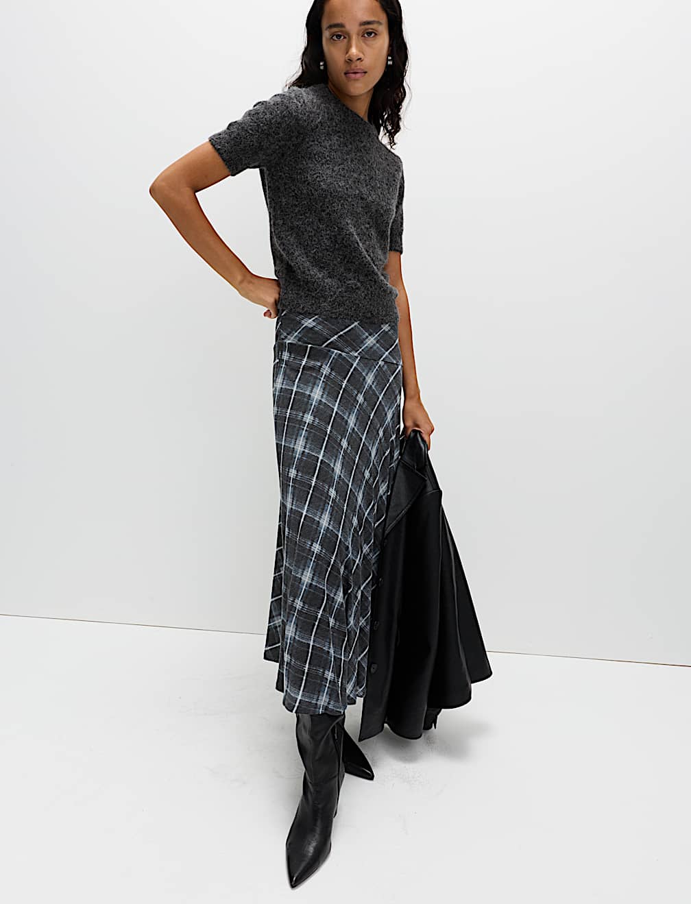 Lyocell Blend Midi A-Line Skirt with Wool