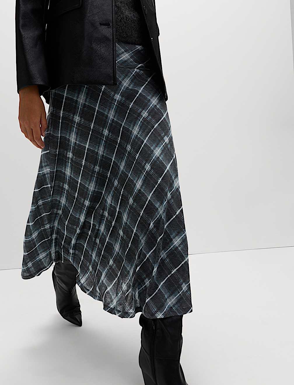 Lyocell Blend Midi A-Line Skirt with Wool