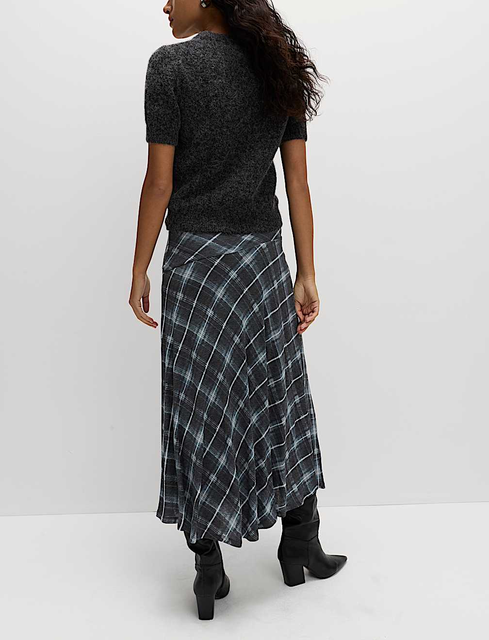 Lyocell Blend Midi A-Line Skirt with Wool