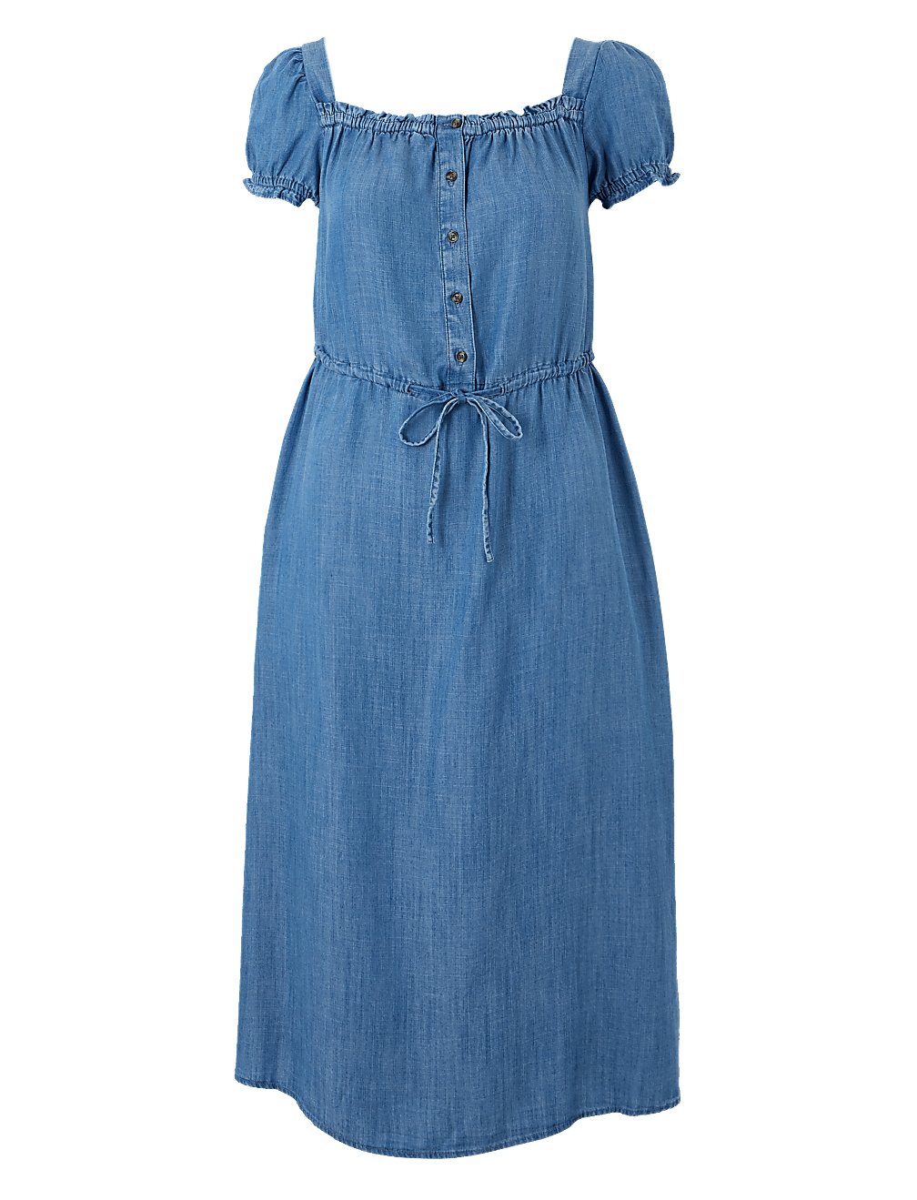 Button Front Waisted Midi Dress