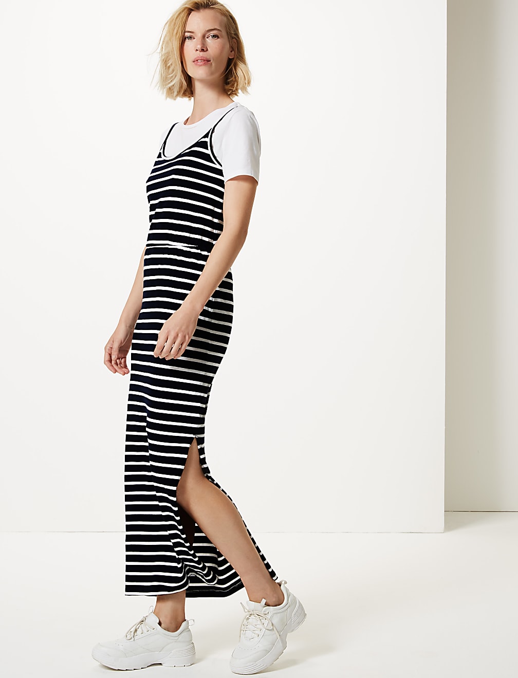 Pure Cotton Striped Waisted Maxi Dress
