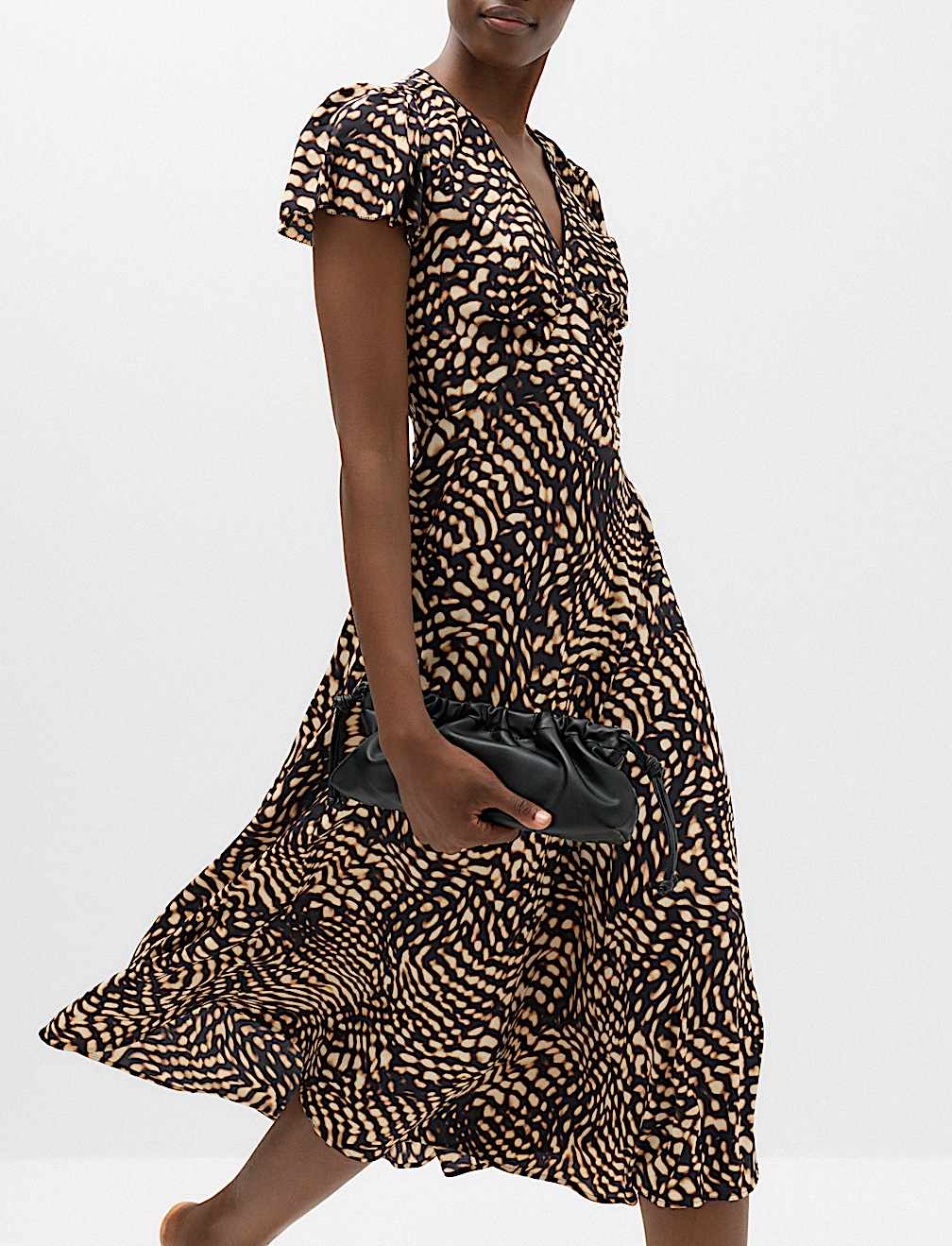 Animal Print V-Neck Midi Tea Dress