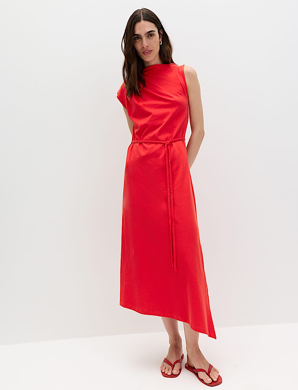 Pure Cotton Tie Waist Midi Column Dress