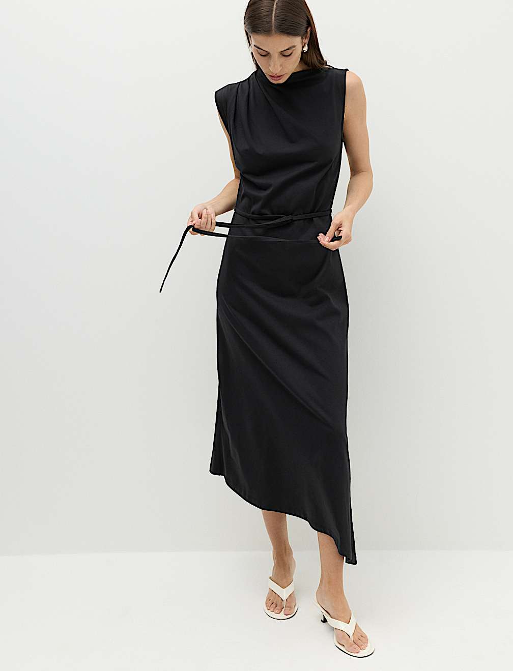 Pure Cotton Tie Waist Midi Column Dress
