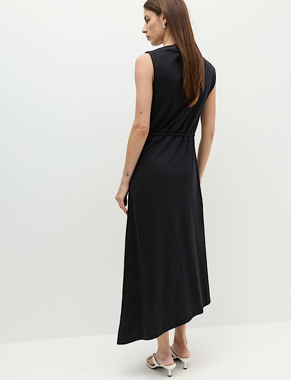 Pure Cotton Tie Waist Midi Column Dress