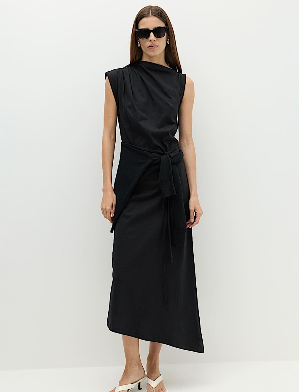 Pure Cotton Tie Waist Midi Column Dress