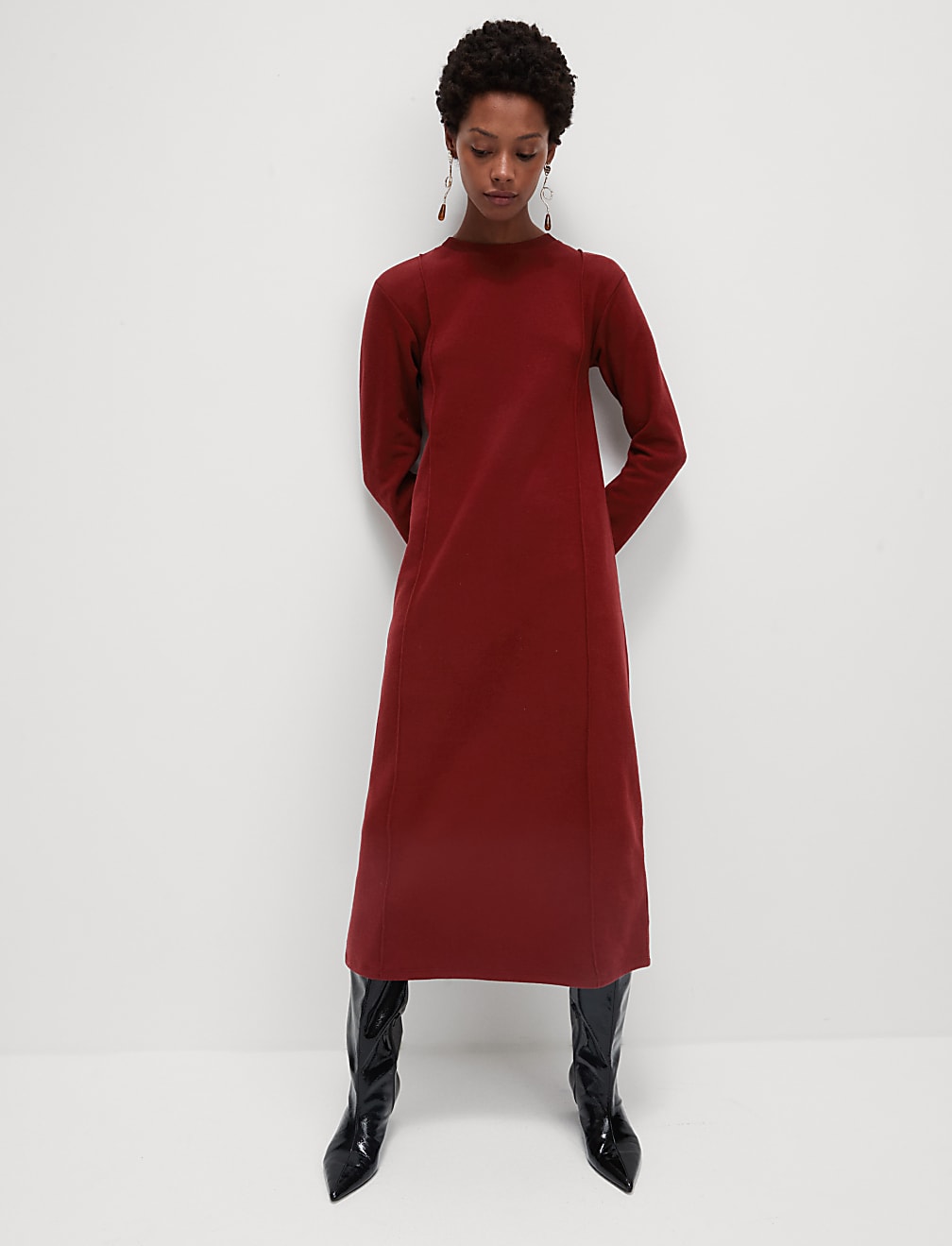 Jersey Round Neck Midi Column Dress