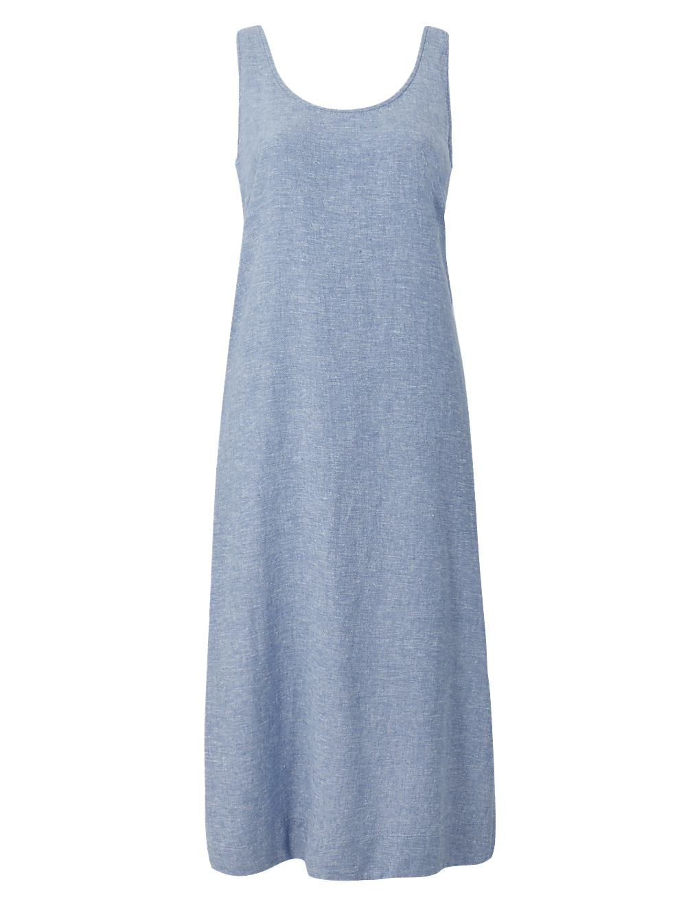 Flax Linen Mix Plain Round Neck Dress