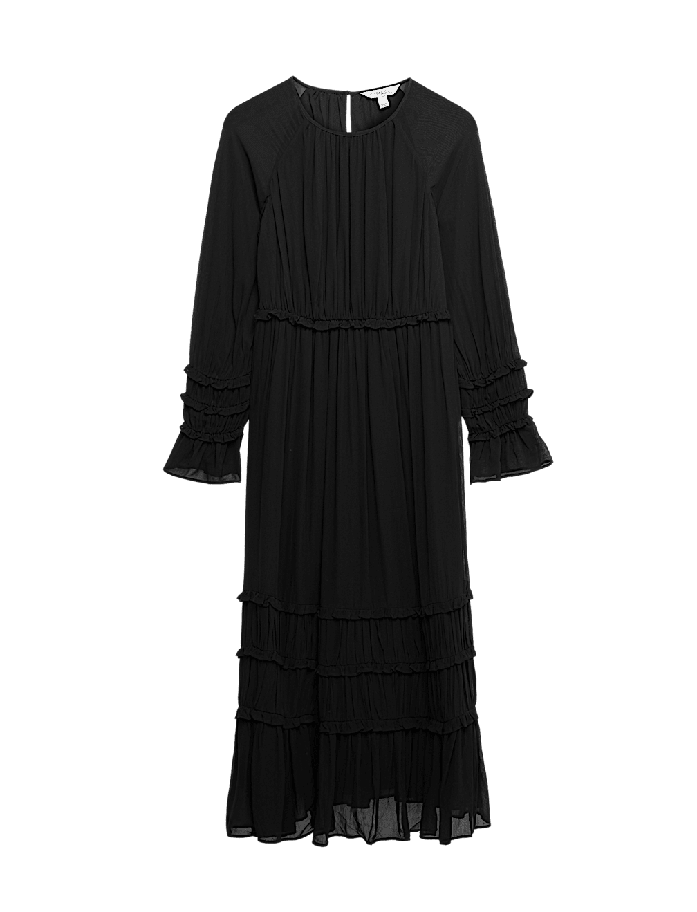Sheer Frill Detail Midi Waisted Dress