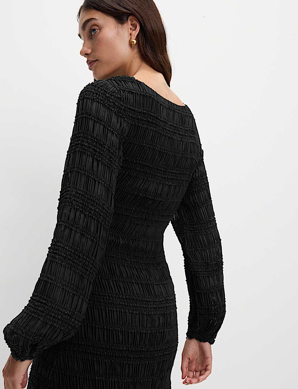 Textured Shirred Mini Relaxed Smock Dress