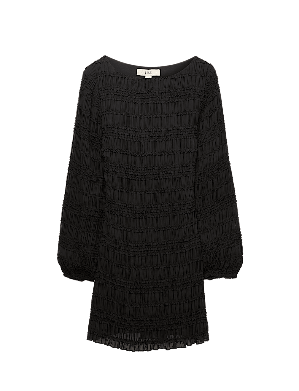 Textured Shirred Mini Relaxed Smock Dress