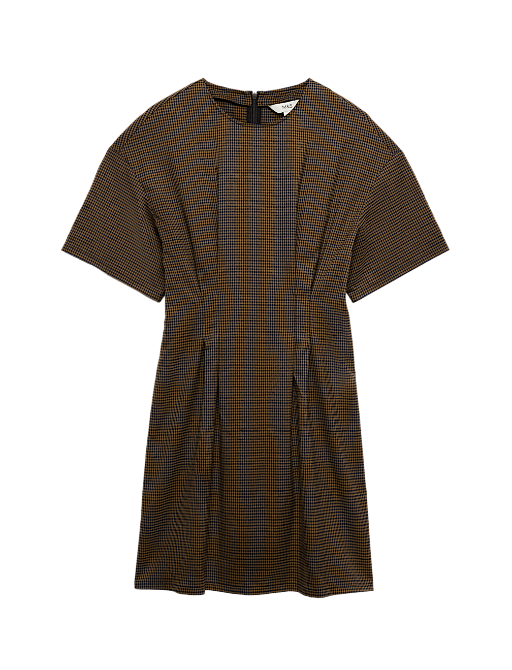 Checked Crew Neck Mini Waisted Dress
