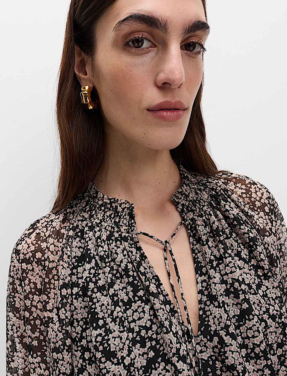 Chiffon Floral Tie Neck Mini Waisted Dress