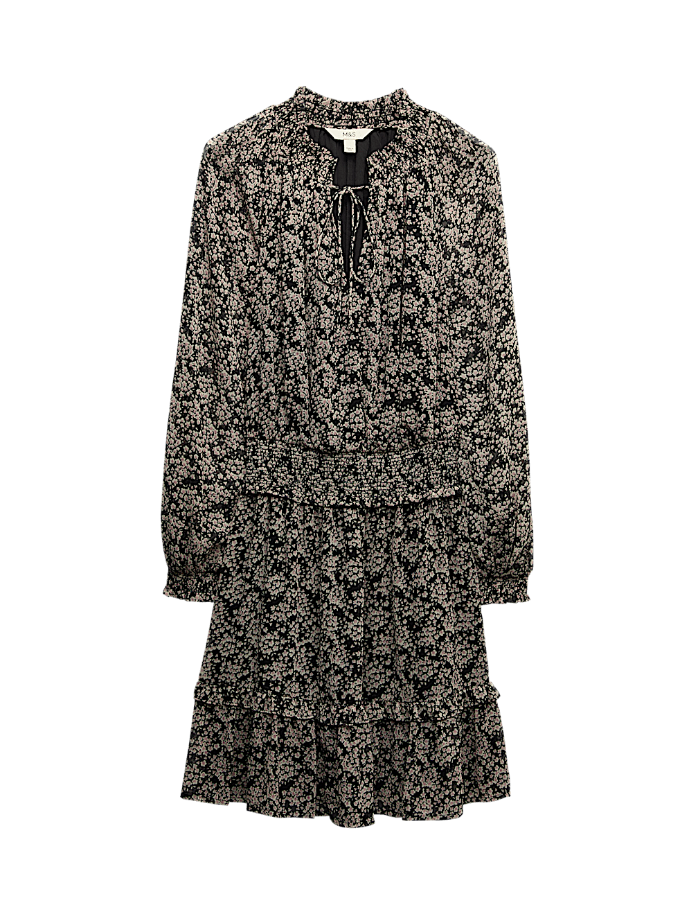 Chiffon Floral Tie Neck Mini Waisted Dress