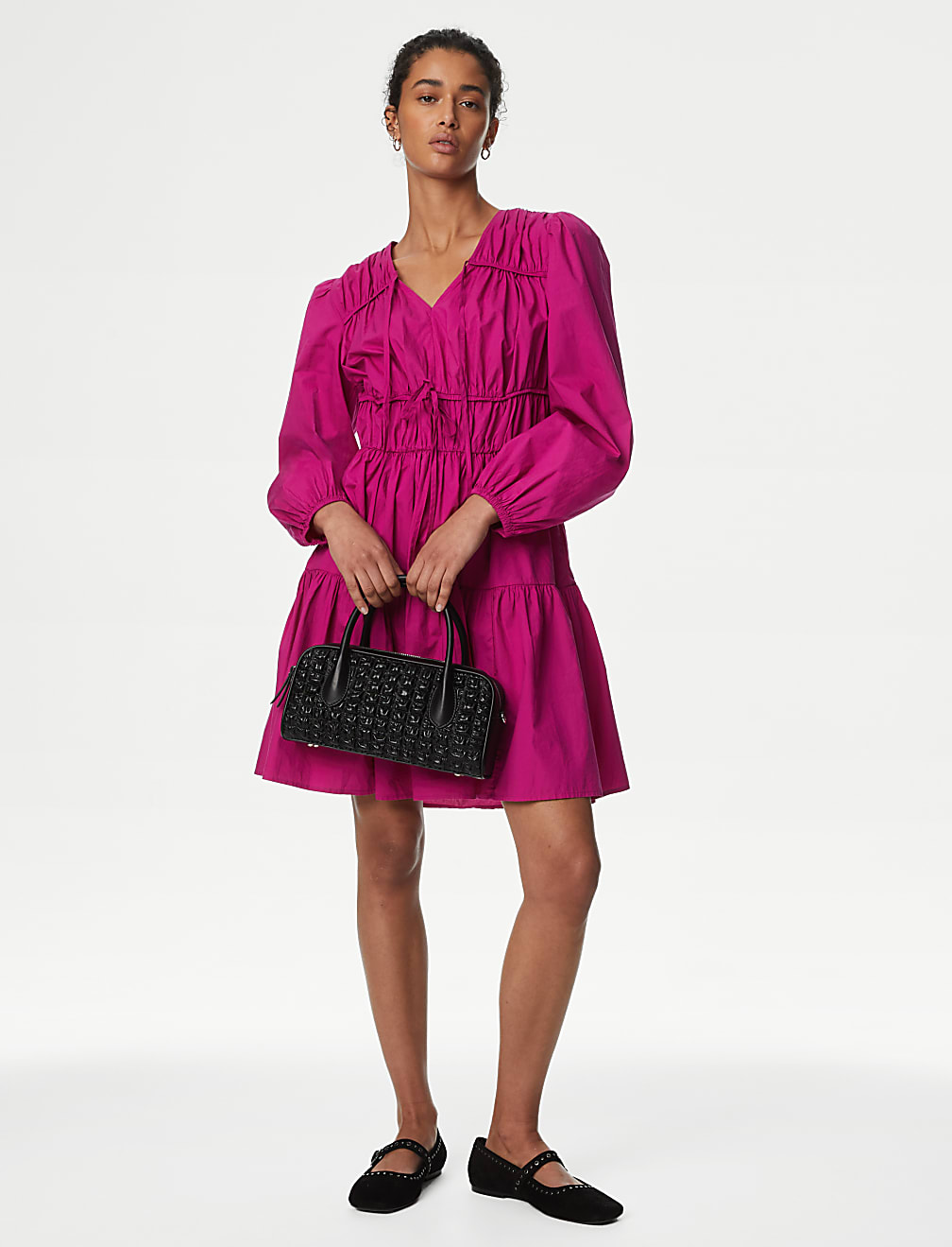 Pure Cotton V-Neck Mini Waisted Dress