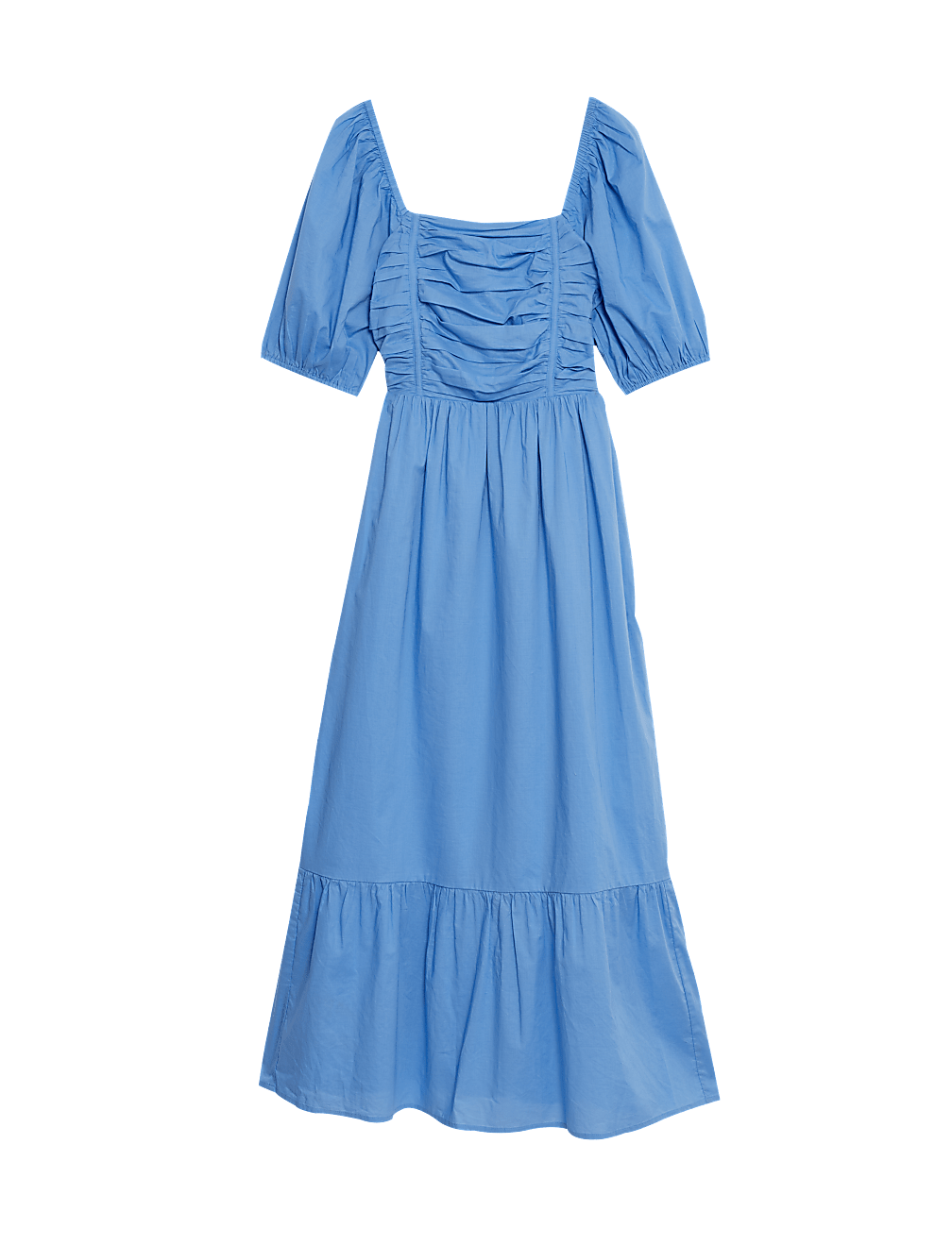 Pure Cotton Square Neck Midi Waisted Dress