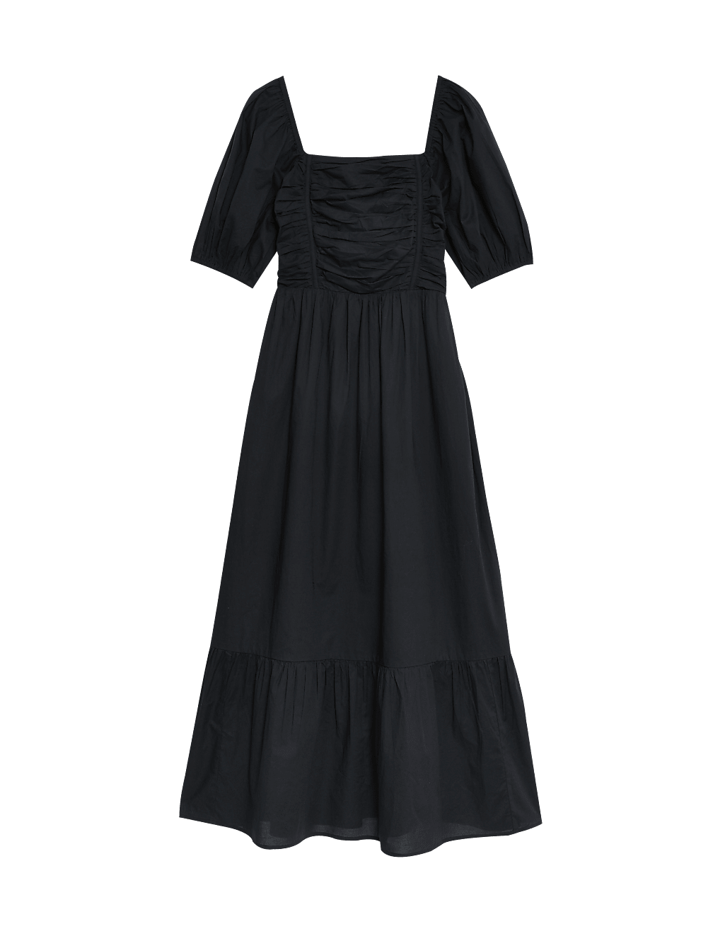 Pure Cotton Square Neck Midi Waisted Dress
