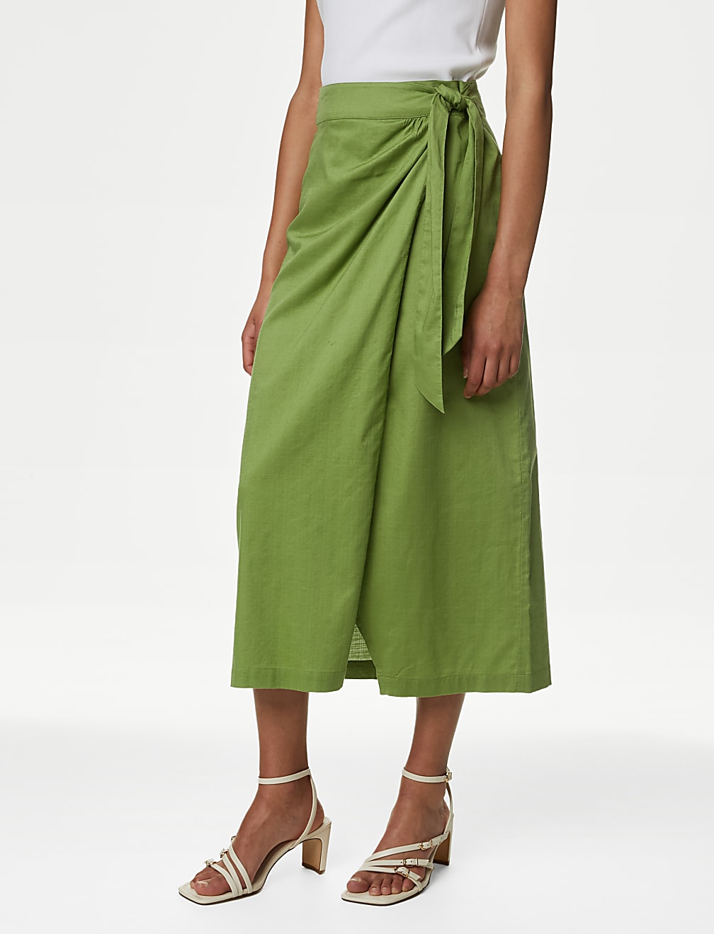 Pure Cotton Belted Midi Wrap Skirt