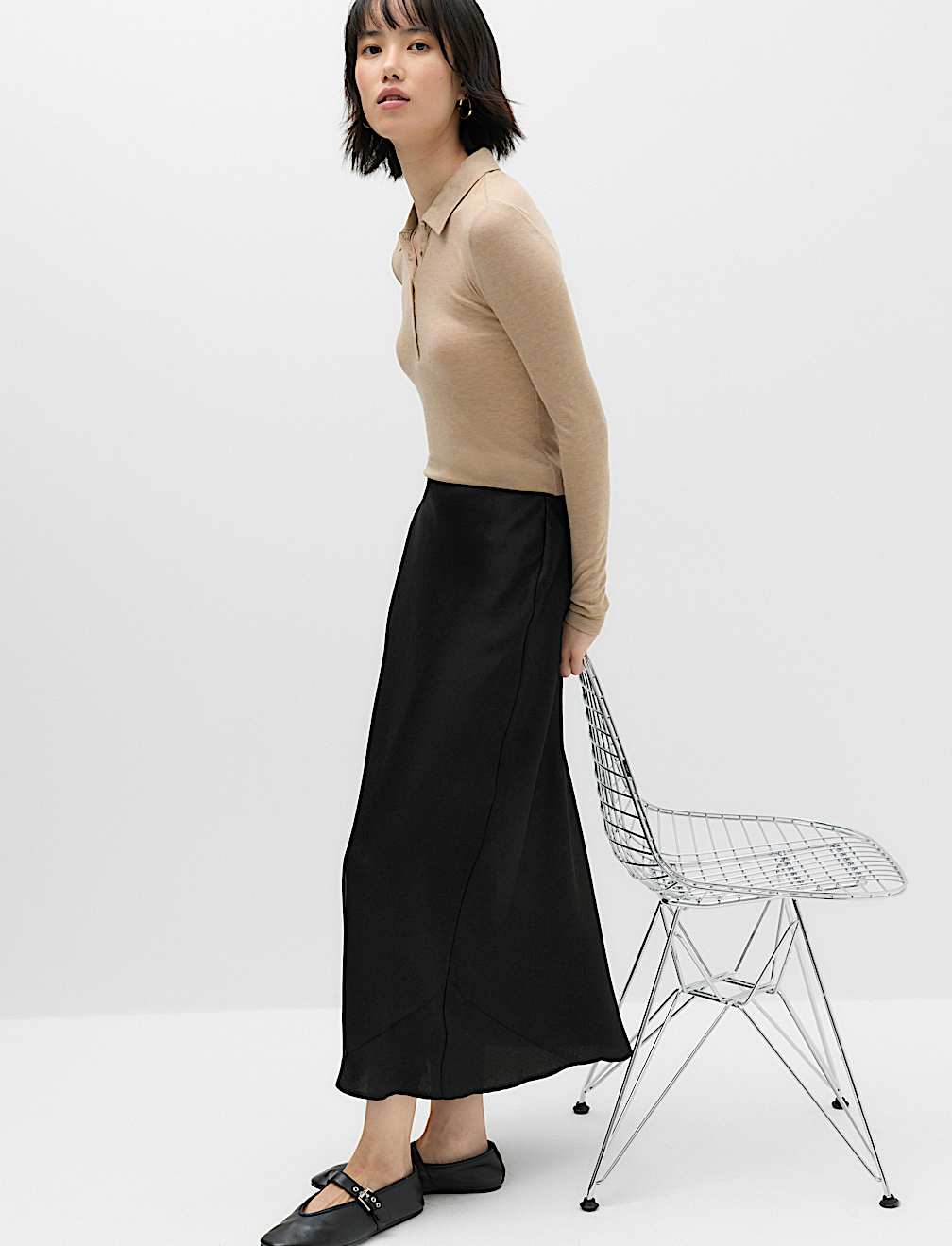 Satin Midi Slip Skirt