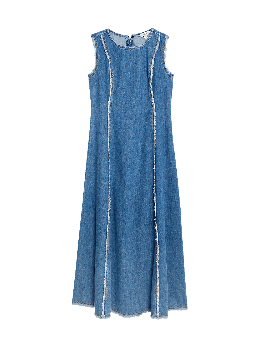 Denim Round Neck Midi Shift Dress
