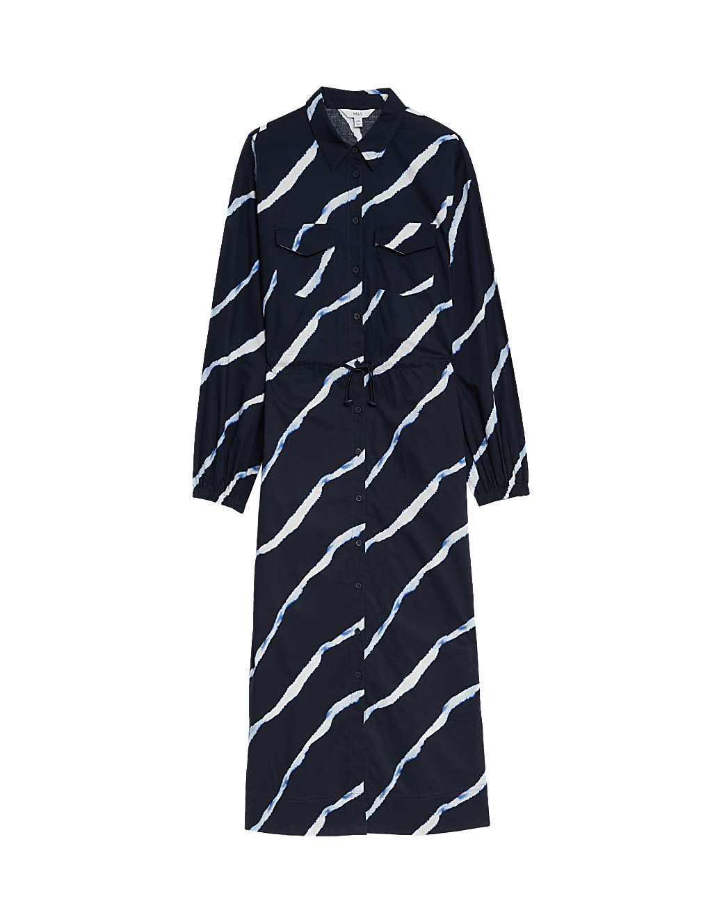 Pure Cotton Printed Tie Detail Midi Shirt Dress