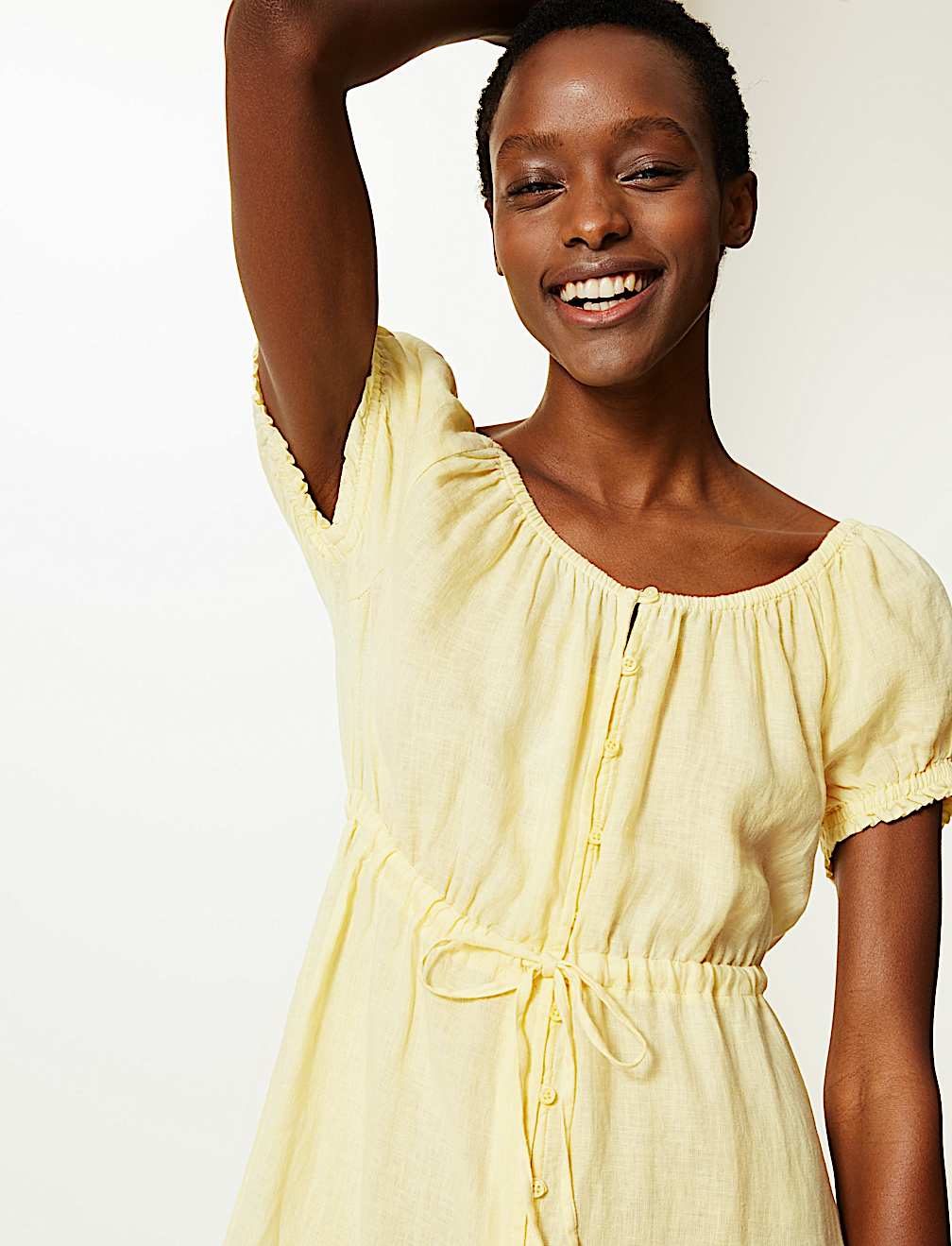 Pure Linen Waisted Midi Dress