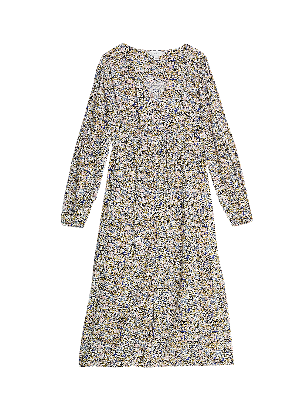 Textured Printed V-Neck Midi Tea Dress