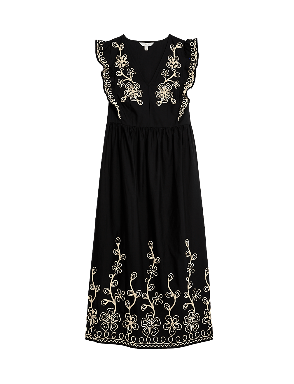 Buy Pure Cotton Embroidered V-Neck Midi Dress at Marks & Spencer