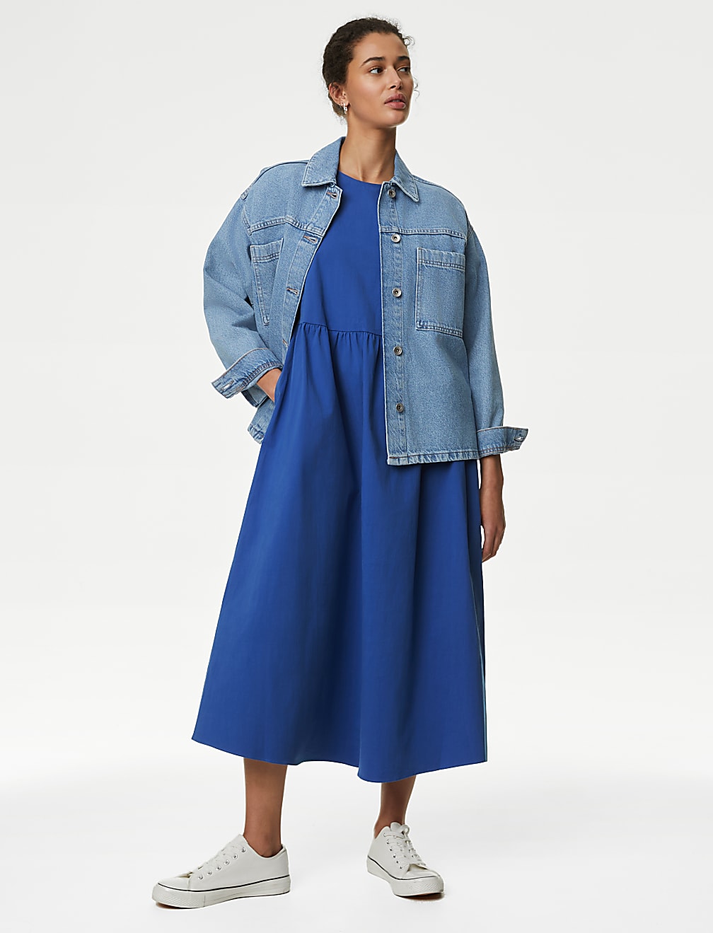 Cotton Rich Puff Sleeve Midi Column Dress