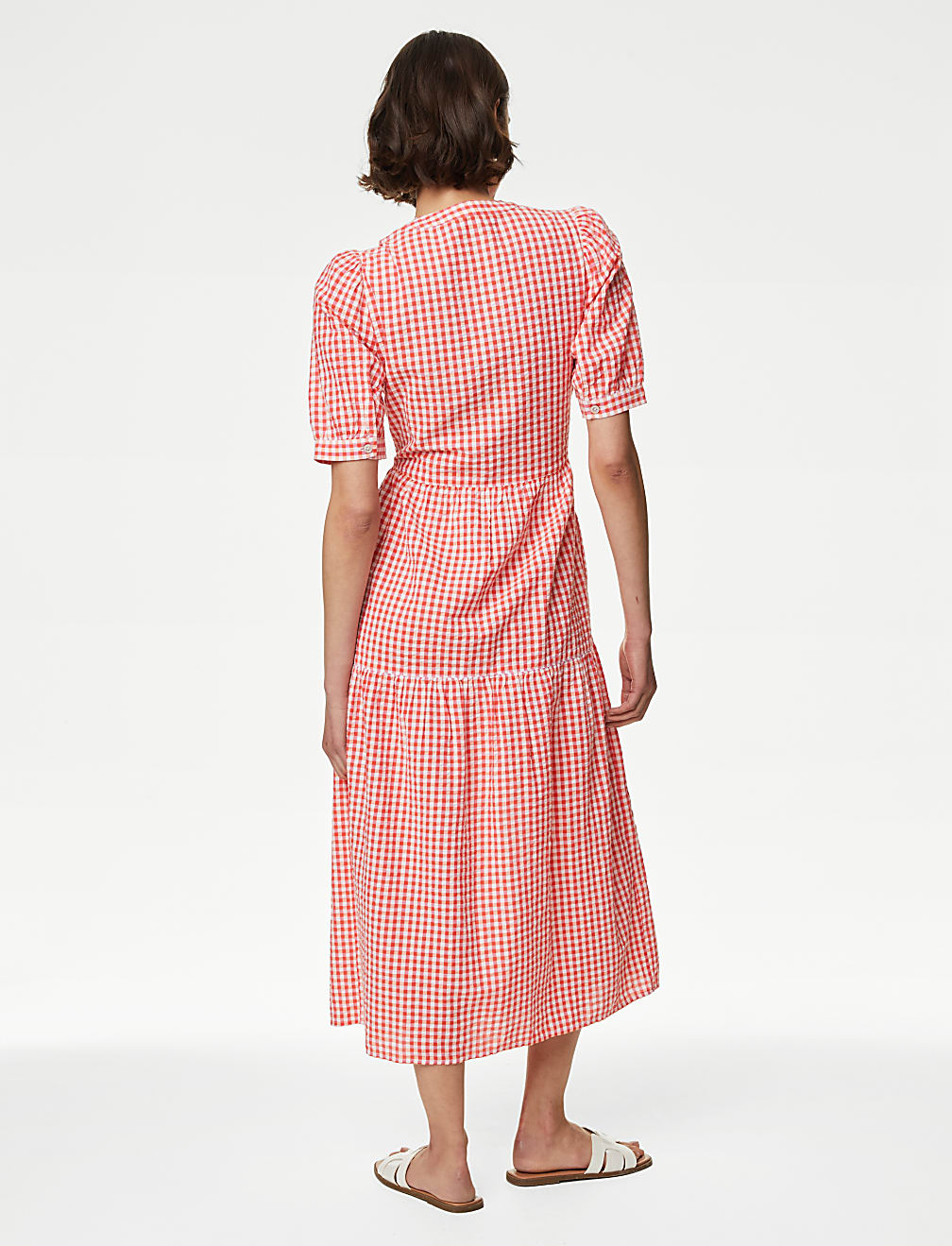 Cotton Rich Gingham Midi Tiered Dress
