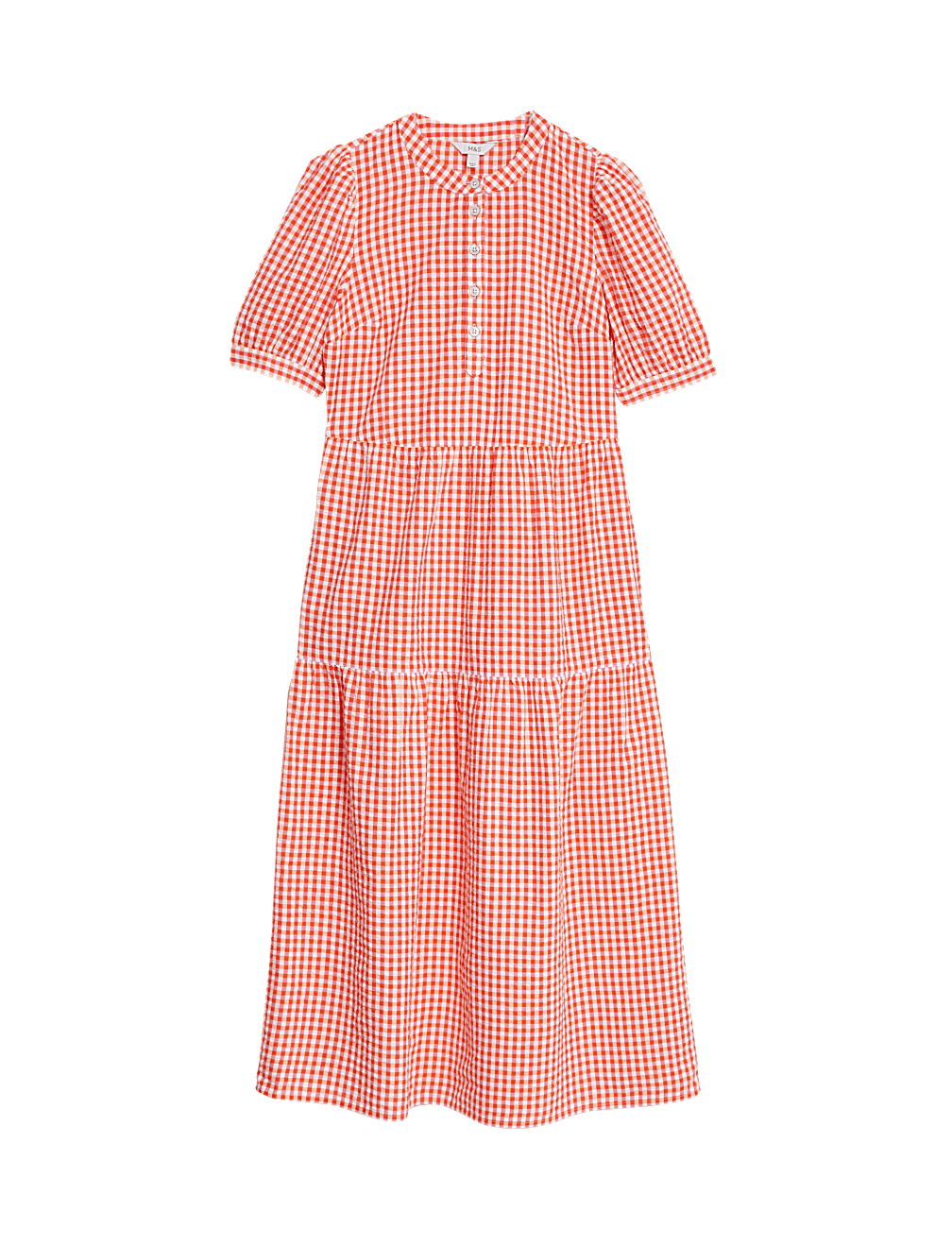 Cotton Rich Gingham Midi Tiered Dress