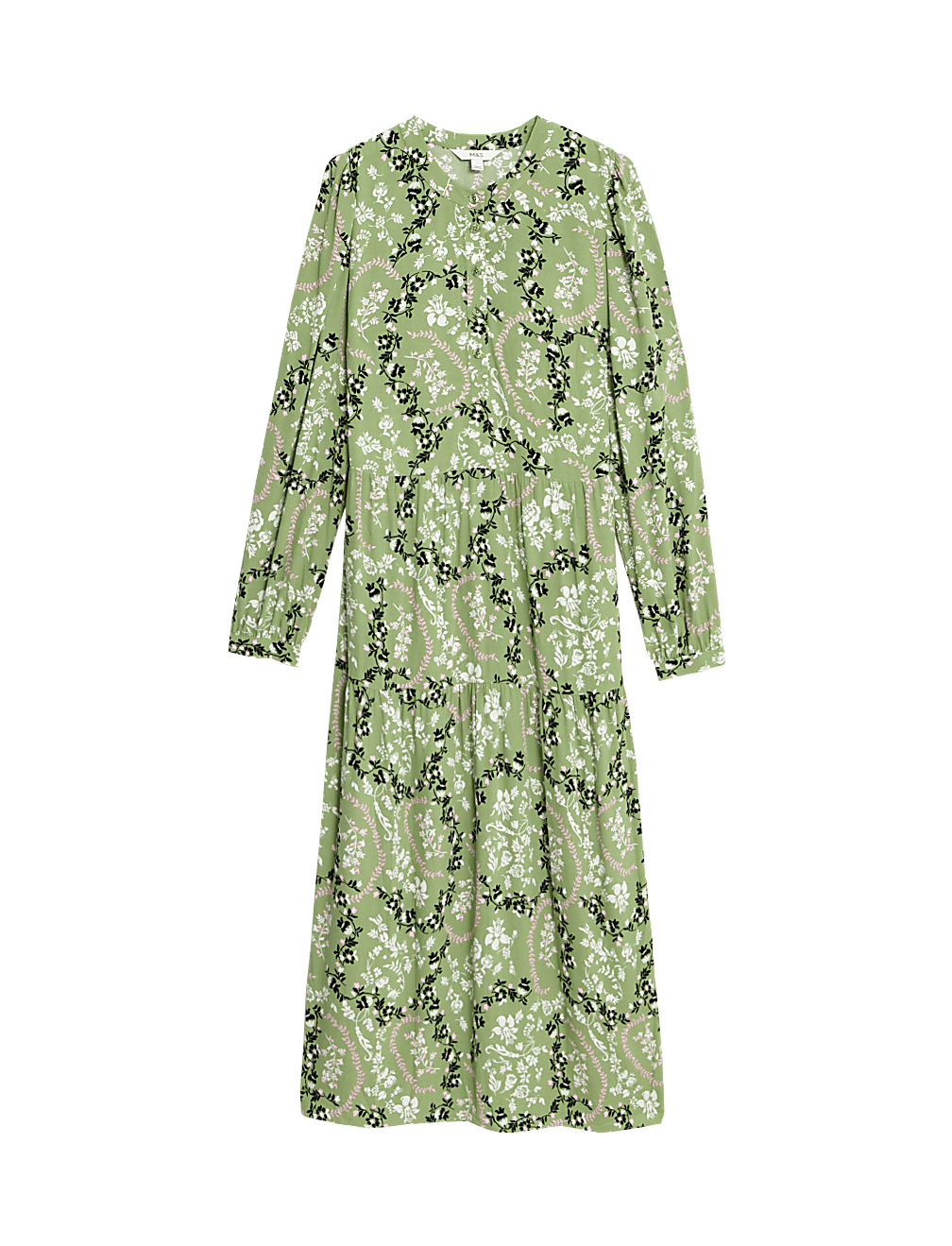 Printed Round Neck Midi Tiered Dress