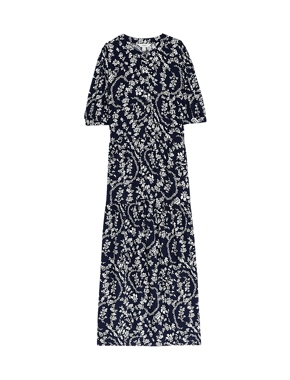 Floral Button Front Midi Tiered Dress